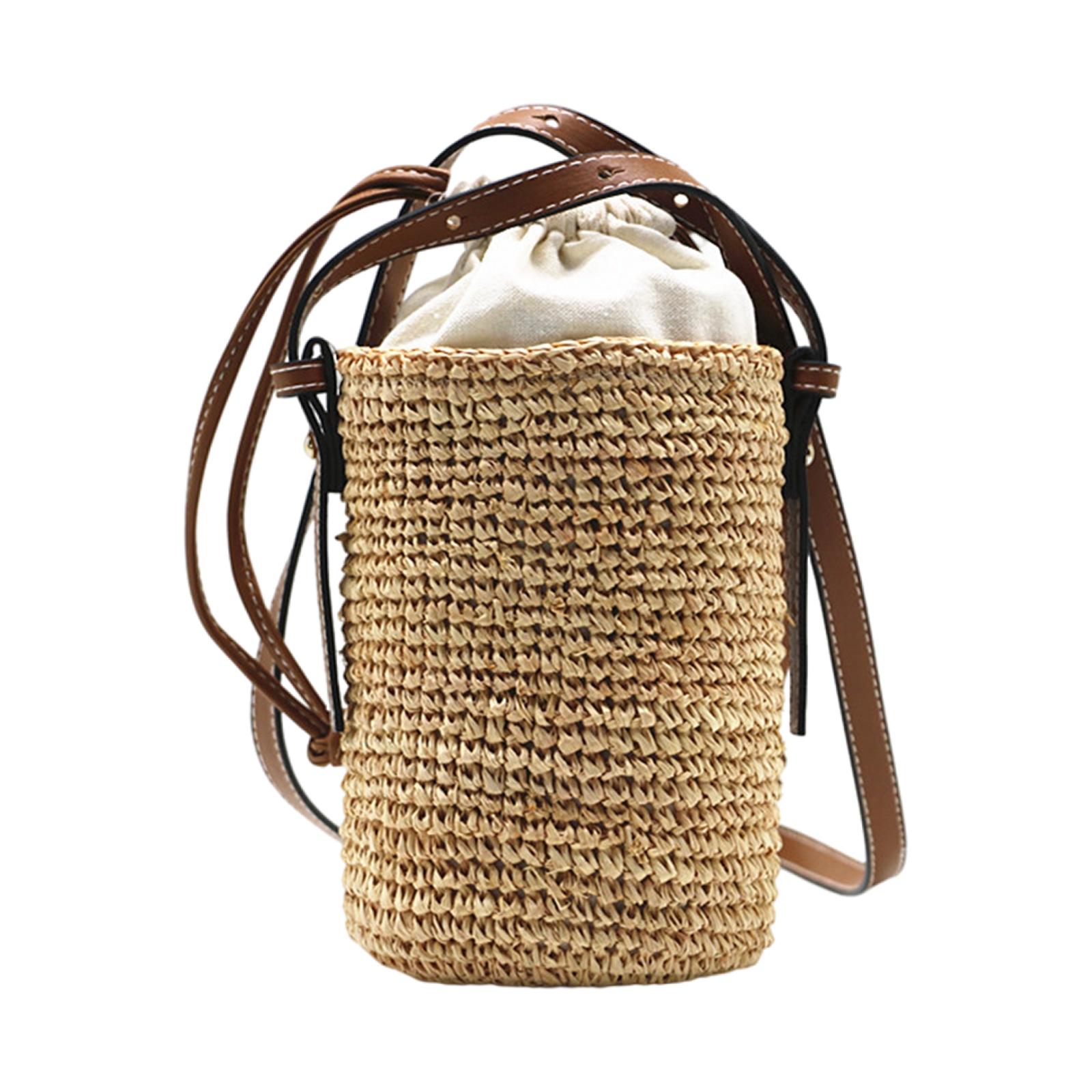 Women'S Work Bags Tote - Round Straw Tote Weaving Handbag Drum