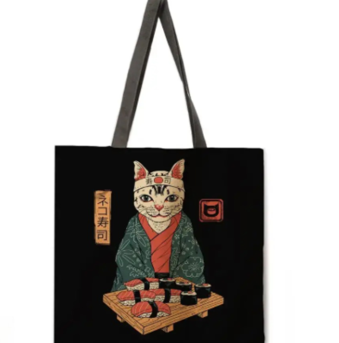 Women'S Japanese Bags - Cute Cat Tote Bag Japanese Sushi