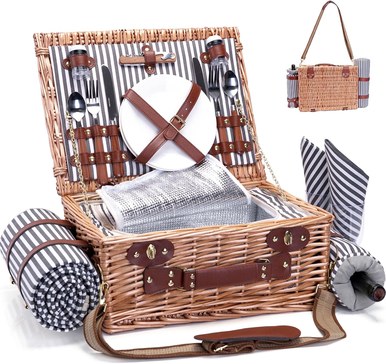 Basket Bag Wicker - Wicker Picnic Basket for 2 with