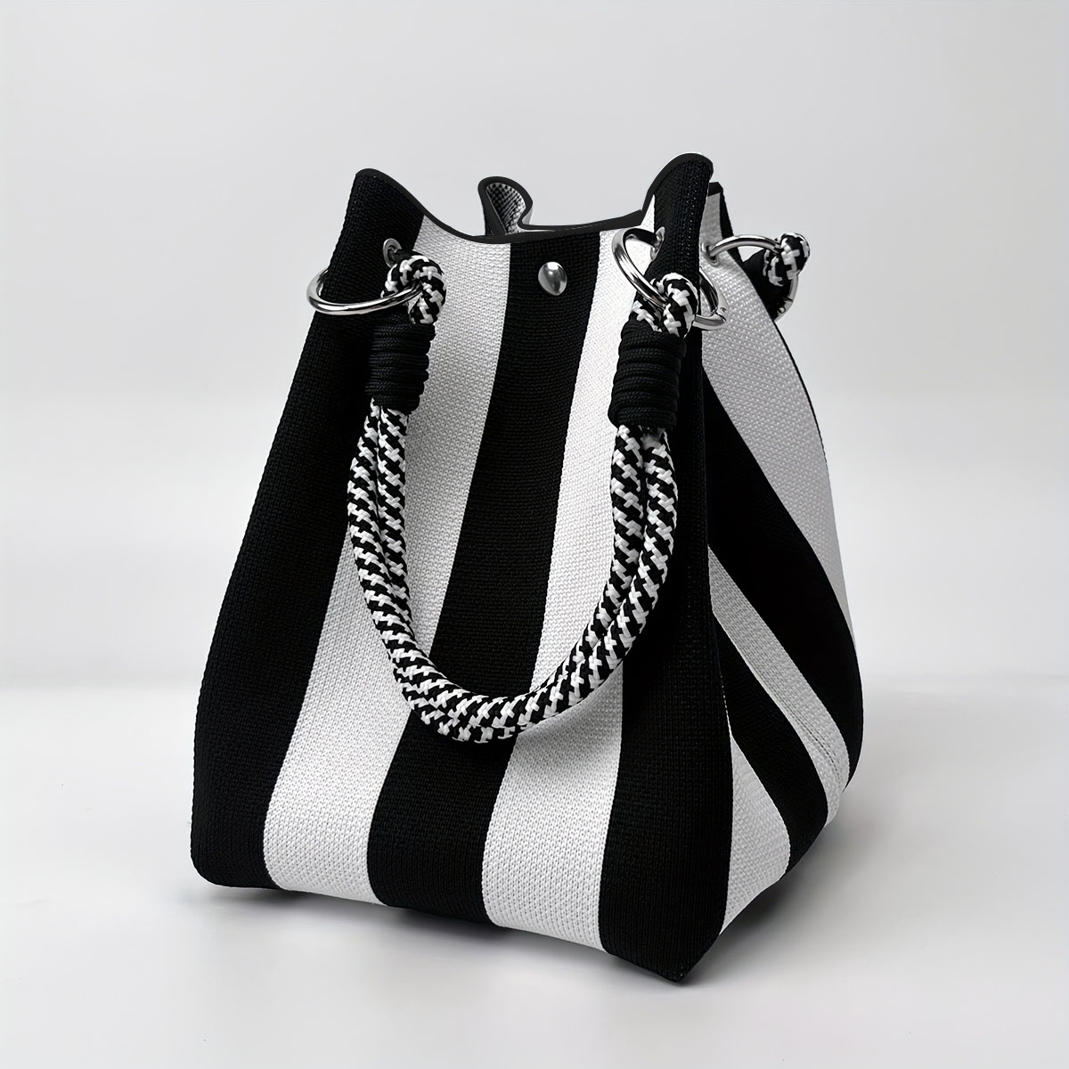 Basket Bag Wicker - This multi-color knitted retro bucket handbag