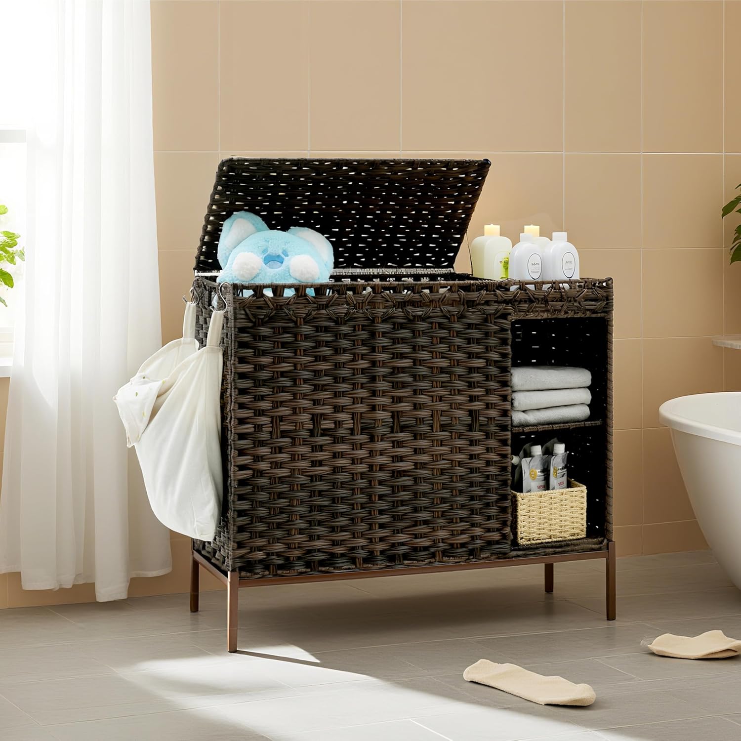 Basket Bag Wicker - 130L 3 Section Laundry Hamper with