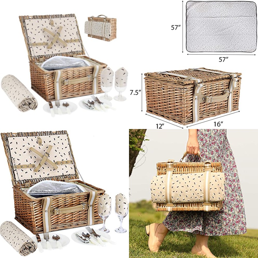 Basket Bag Wicker - Willow Picnic Basket Set for 2