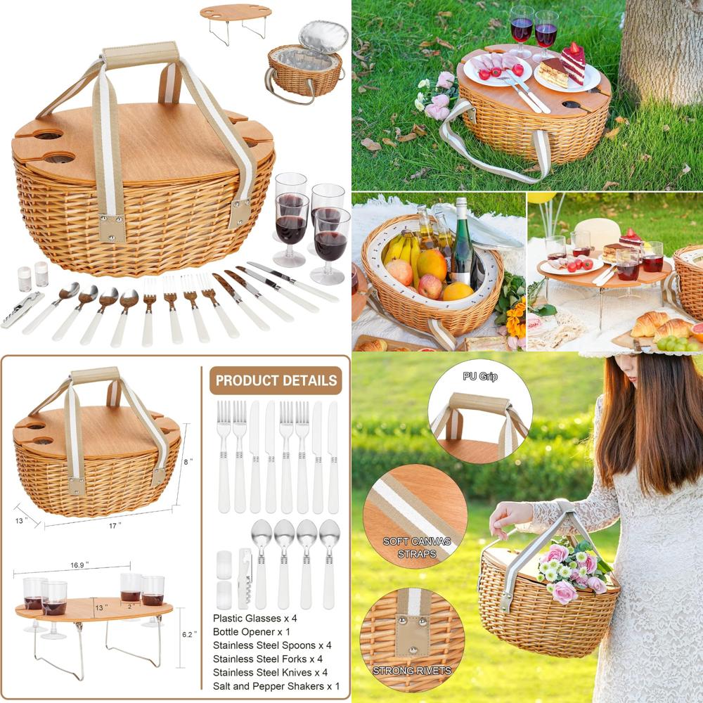 Basket Bag Wicker - stboo picnic basket for 4, insulated