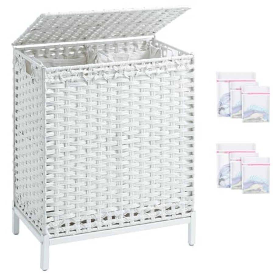 Basket Bag Wicker - Laundry Hamper with Lid, Handwoven Rattan