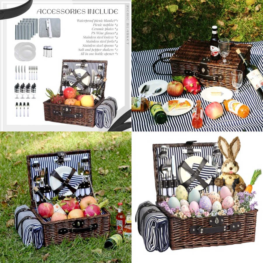 Basket Bag Wicker - Picnic Basket Set for 4 with