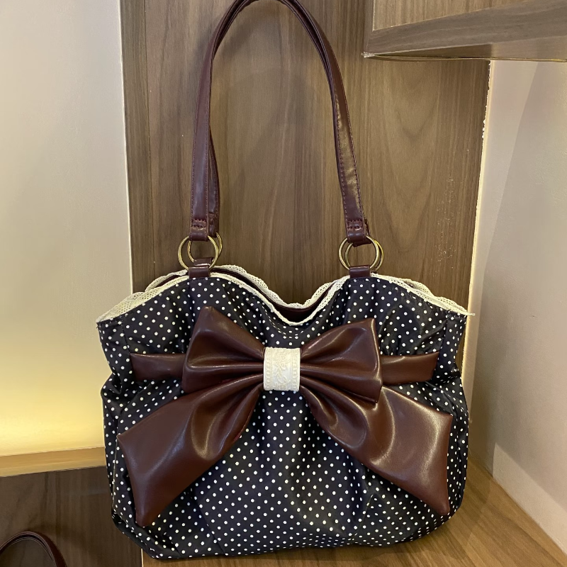 Women'S Japanese Bags - Sweet Bow Shoulder Bag Retro Polka