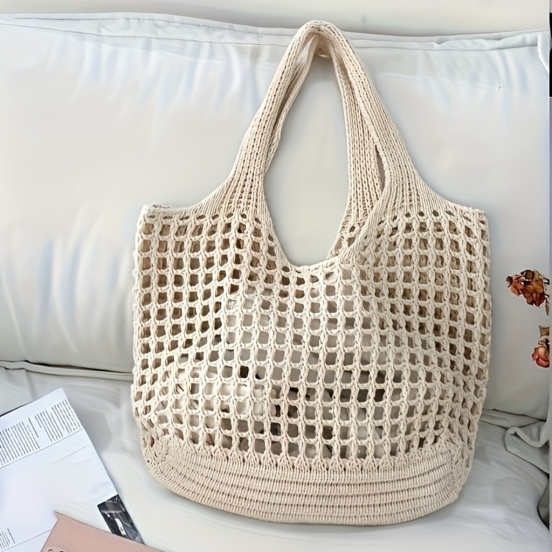 1pc Women'S Crochet Tote , Lar - Crochet Market Bag のレビューと価格