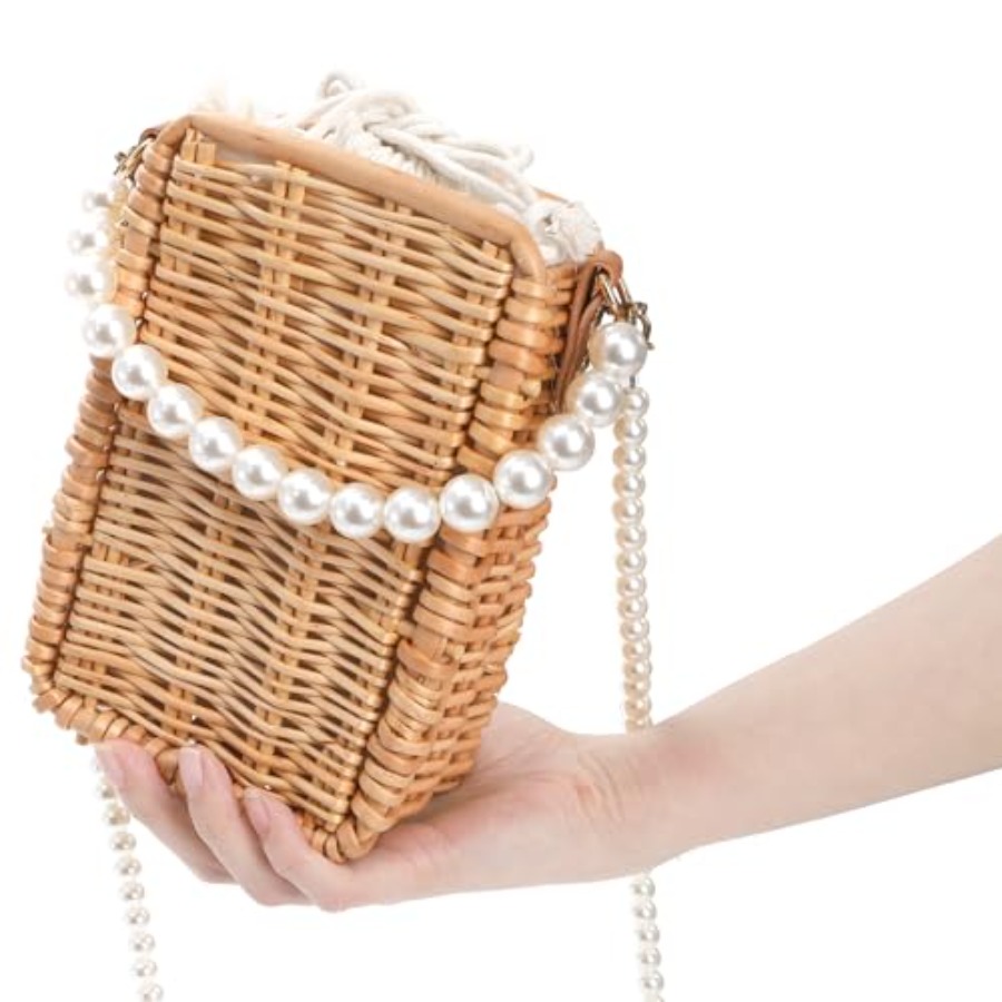 Pearl Basket Purse, Handwoven  - Basket Bag Wicker のレビューと価格
