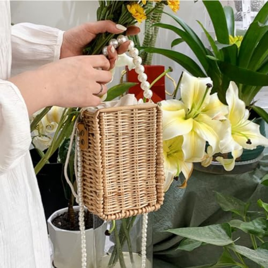 Pearl Basket Purse, Handwoven  - Basket Bag Wicker のレビューと価格