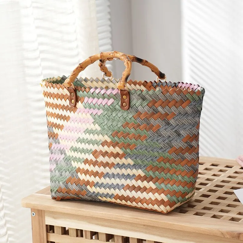 Vintage Bamboom Handle Rattan  - Basket Bag Wicker のレビューと価格