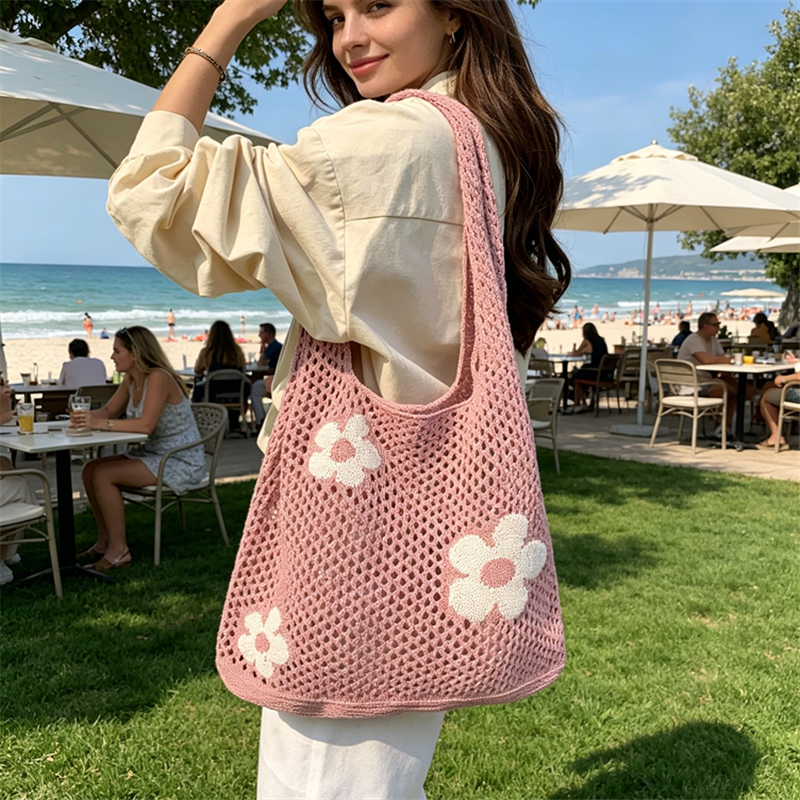 Chic Crochet Flower Mesh Totes - Crochet Market Bag のレビューと価格
