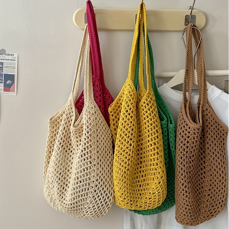 Crochet Mesh Tote Bag Hollow W - Crochet Market Bag のレビューと価格