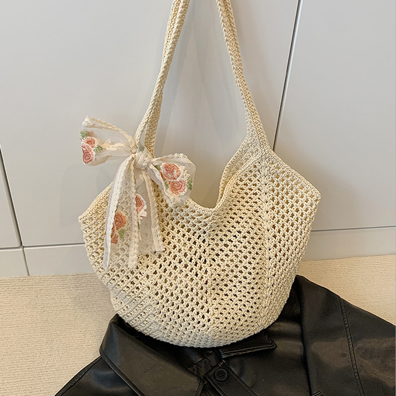Summer Lace Bow Tote Bags Wome - Crochet Market Bag のレビューと価格