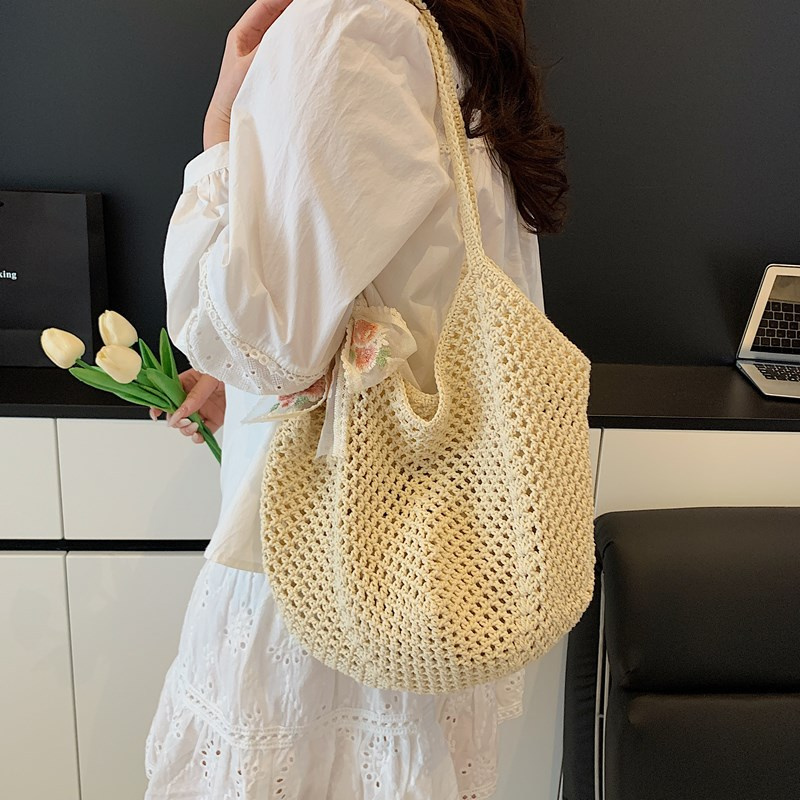 Summer Lace Bow Tote Bags Wome - Crochet Market Bag のレビューと価格