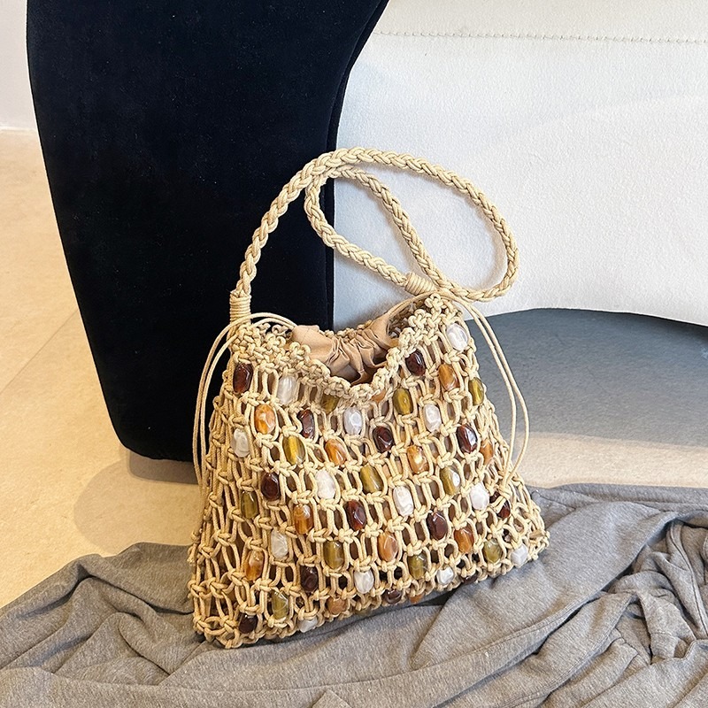 Summer Hollow Out Woven Beaded - Crochet Market Bag のレビューと価格