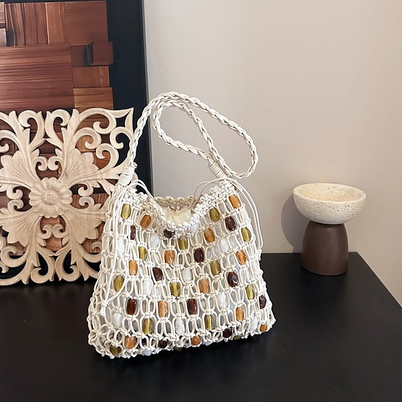 Summer Hollow Out Woven Beaded - Crochet Market Bag のレビューと価格