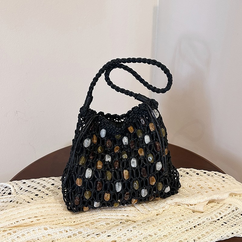 Summer Hollow Out Woven Beaded - Crochet Market Bag のレビューと価格