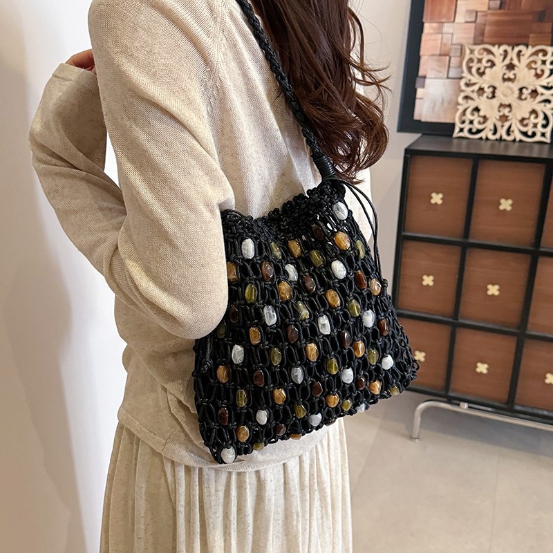 Summer Hollow Out Woven Beaded - Crochet Market Bag のレビューと価格