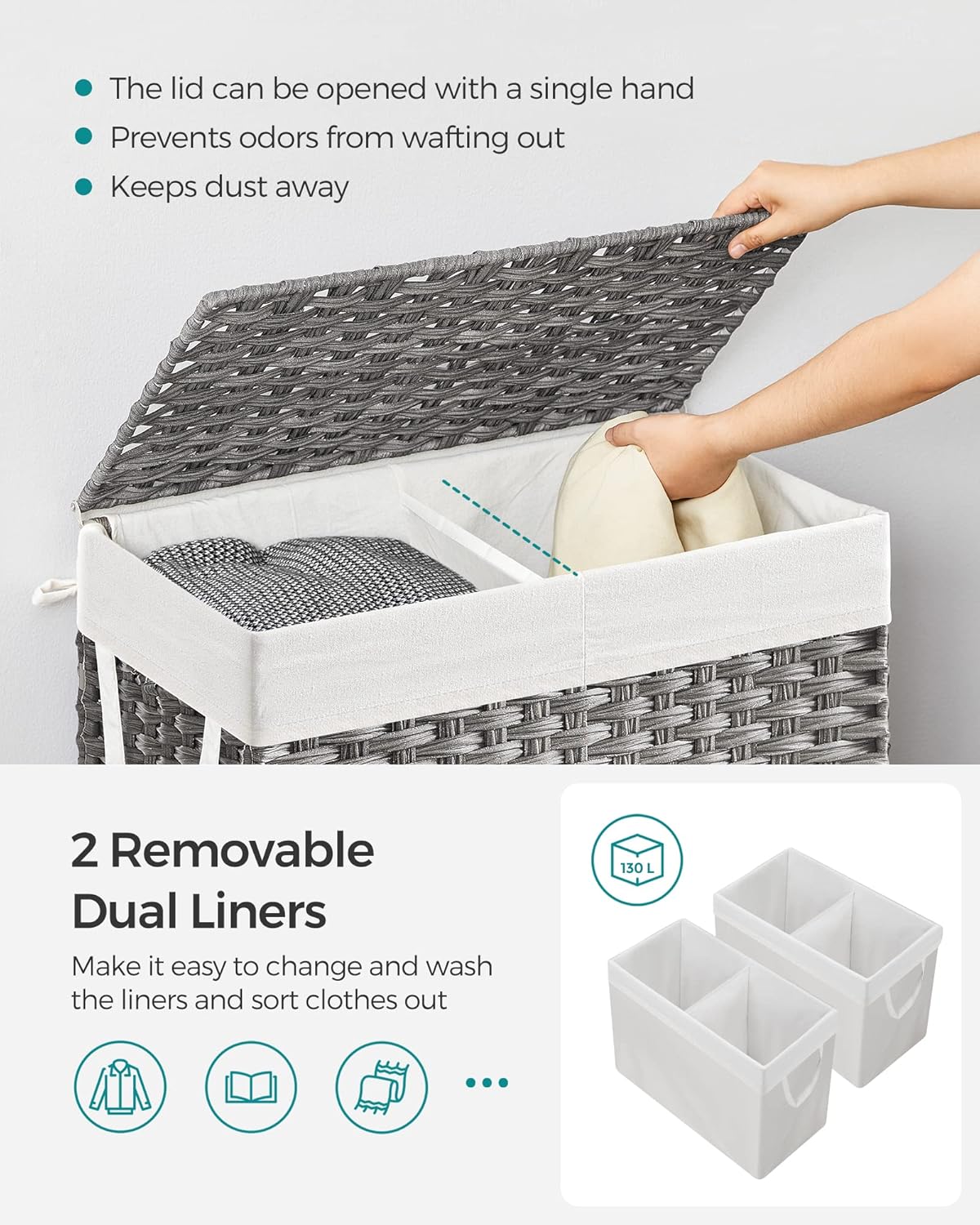 130L Wicker Laundry Basket wit - Basket Bag Wicker のレビューと価格