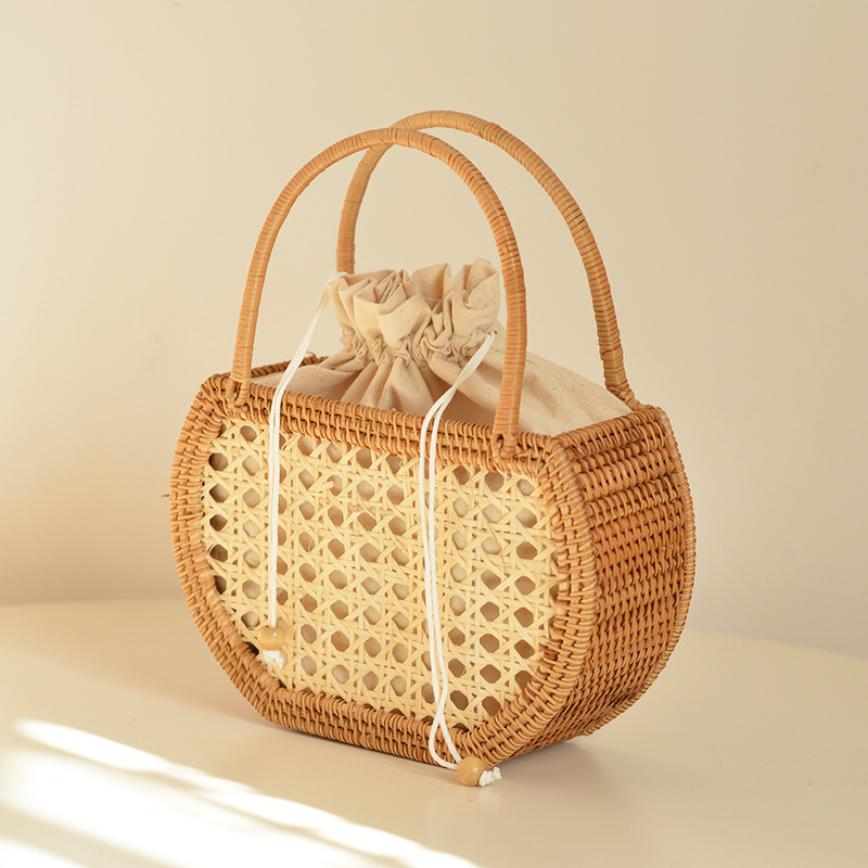 Casual Hollow Rattan Basket Ba - Basket Bag Wicker のレビューと価格