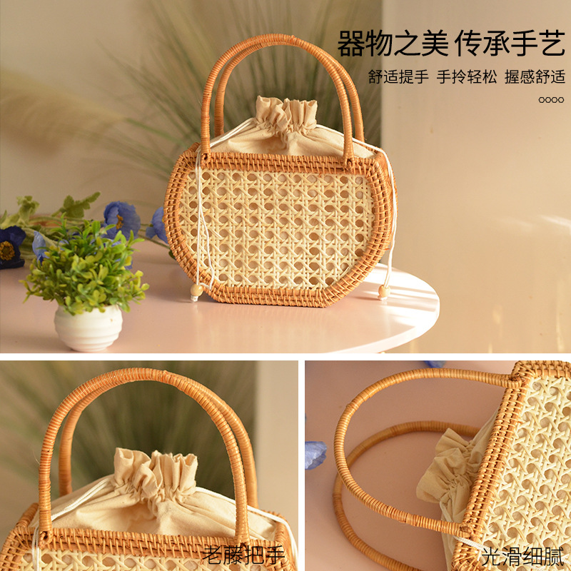 Casual Hollow Rattan Basket Ba - Basket Bag Wicker のレビューと価格