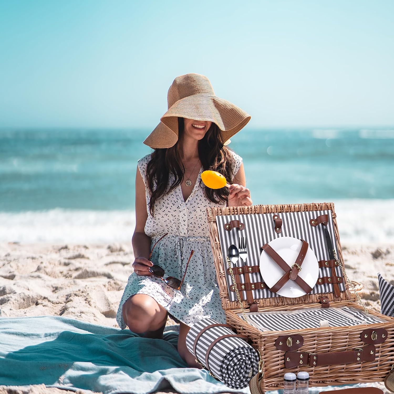 Wicker Picnic Basket for 2 wit - Basket Bag Wicker のレビューと価格