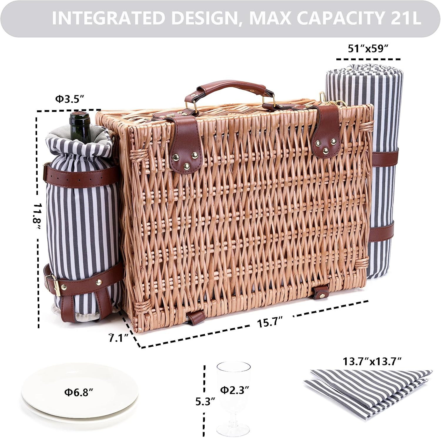 Wicker Picnic Basket for 2 wit - Basket Bag Wicker のレビューと価格