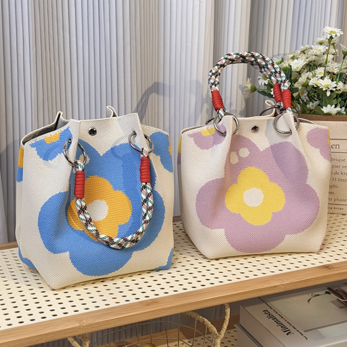 This multi-color knitted retro - Basket Bag Wicker のレビューと価格