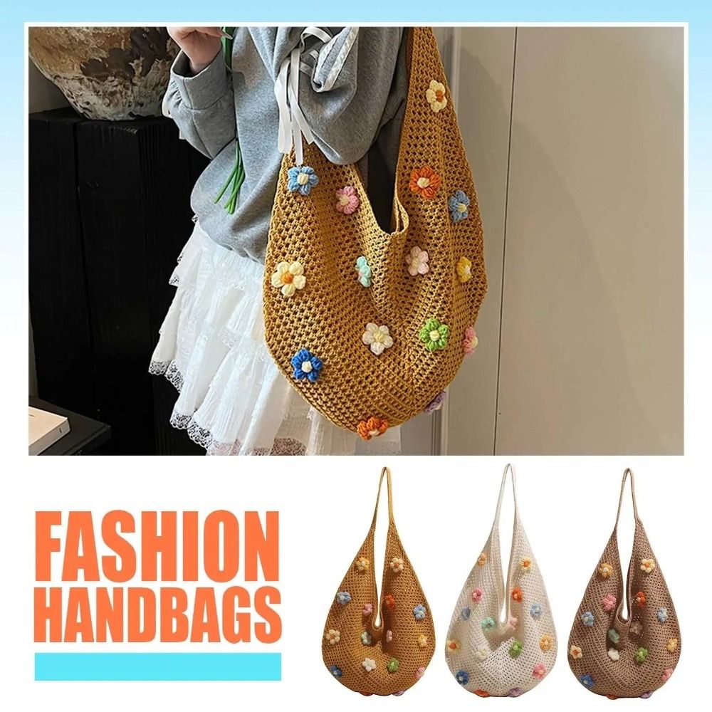 Fashion Flower Knitted Shoulde - Crochet Market Bag のレビューと価格