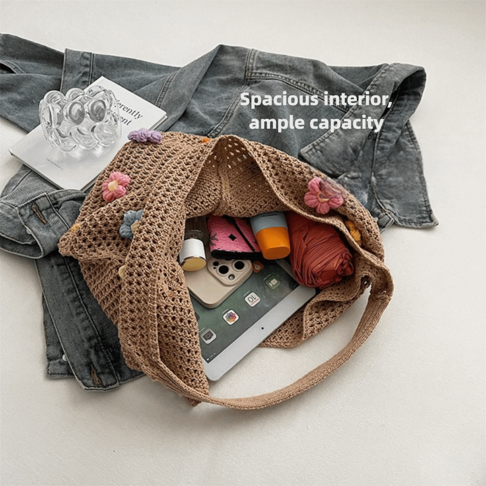 Fashion Flower Knitted Shoulde - Crochet Market Bag のレビューと価格
