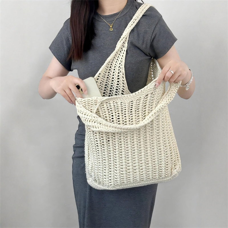 Solid Color Large Capacity Kni - Crochet Market Bag のレビューと価格