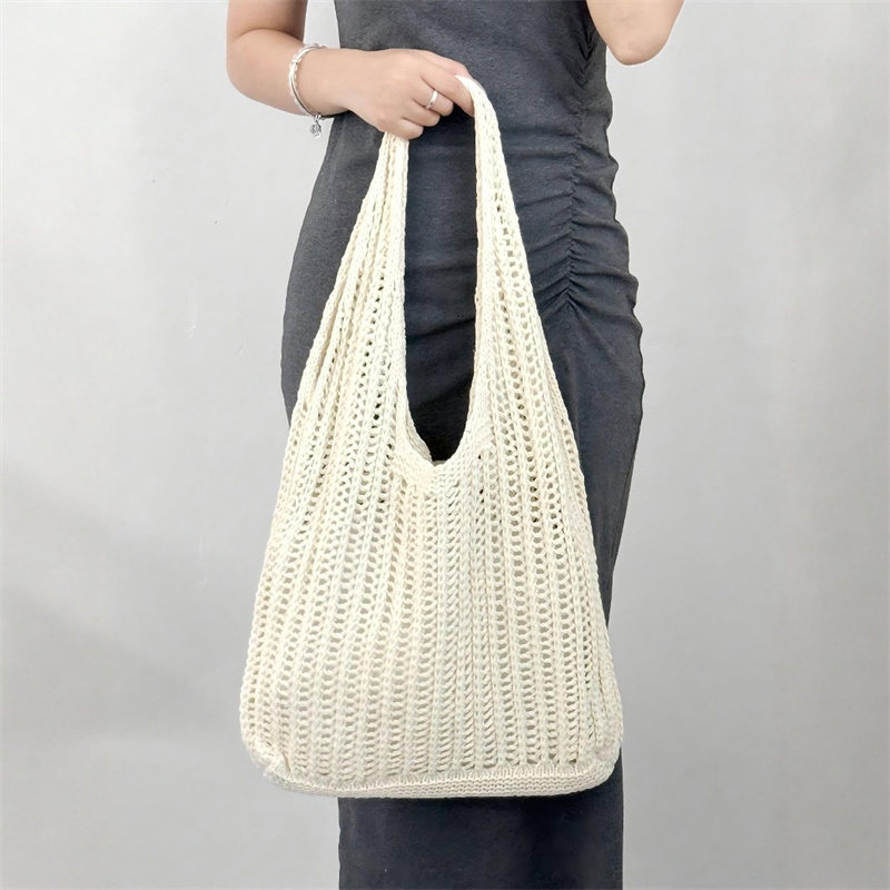 Solid Color Large Capacity Kni - Crochet Market Bag のレビューと価格