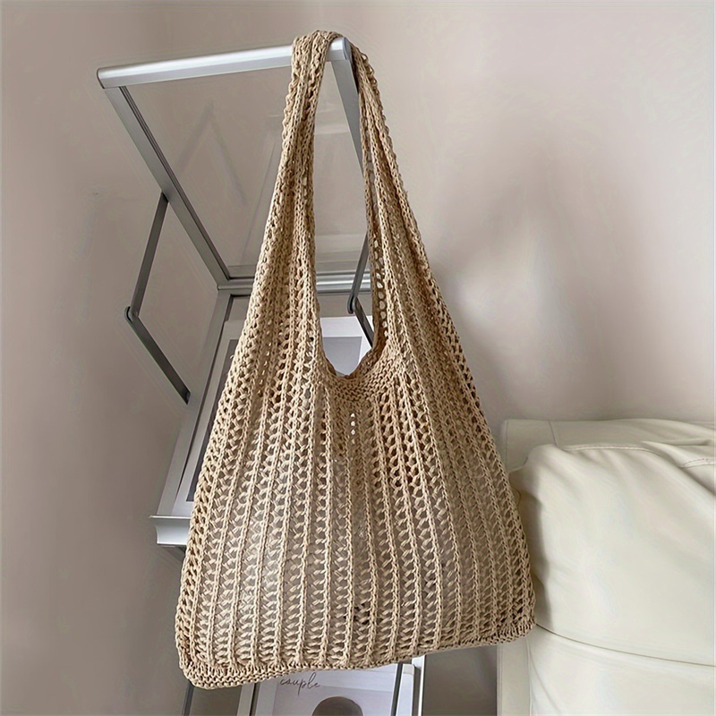 Solid Color Large Capacity Kni - Crochet Market Bag のレビューと価格