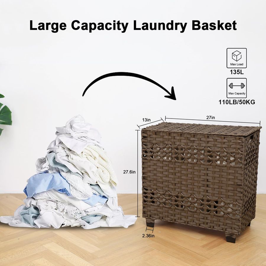 Laundry Hamper with Lid, 140L  - Basket Bag Wicker のレビューと価格