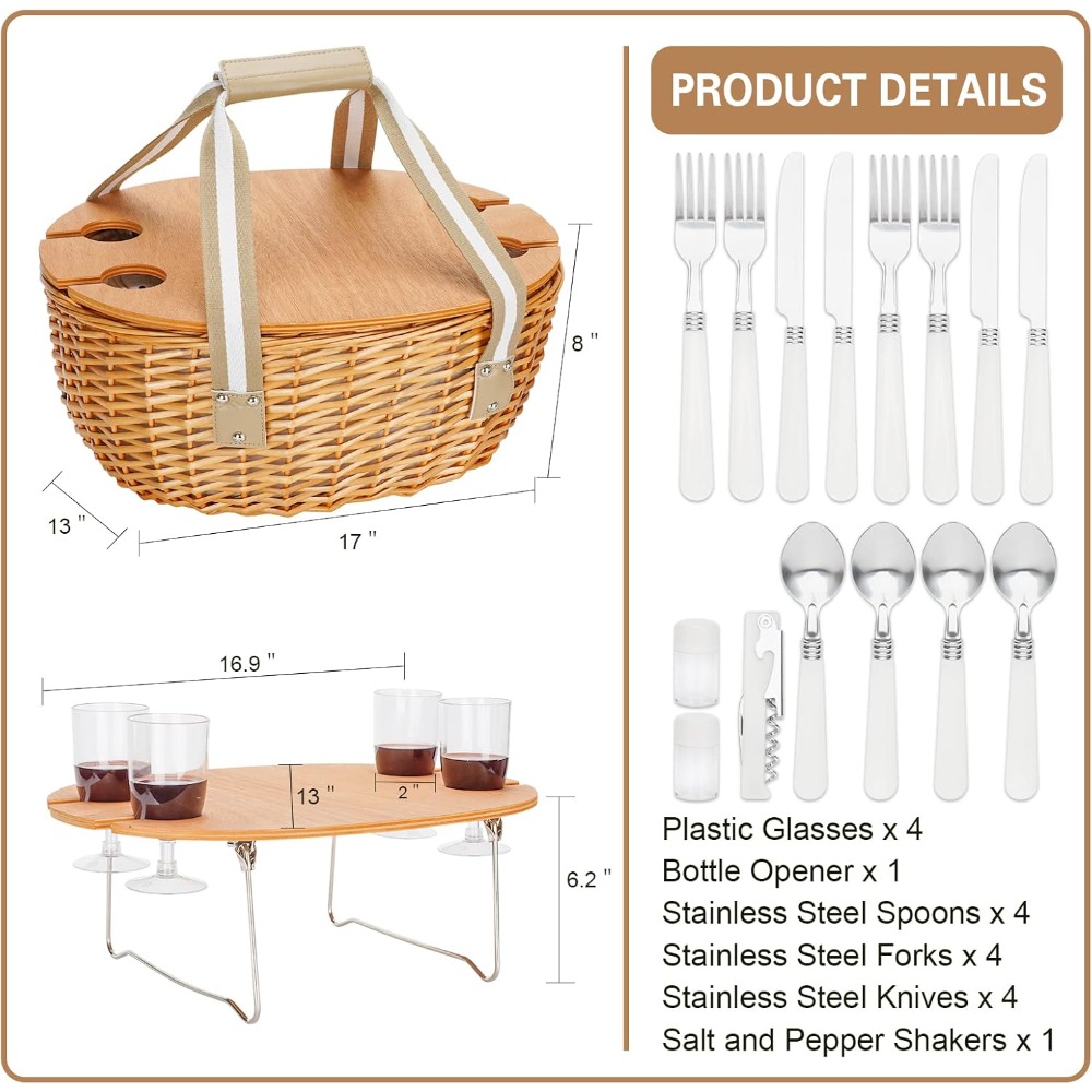 stboo picnic basket for 4, ins - Basket Bag Wicker のレビューと価格