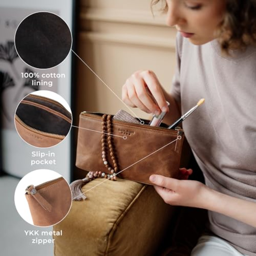 Vintage Genuine Leather Makeup - Women Bags For Travel のレビューと価格