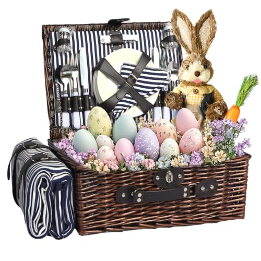 Picnic Basket Set for 4 with W - Basket Bag Wicker のレビューと価格