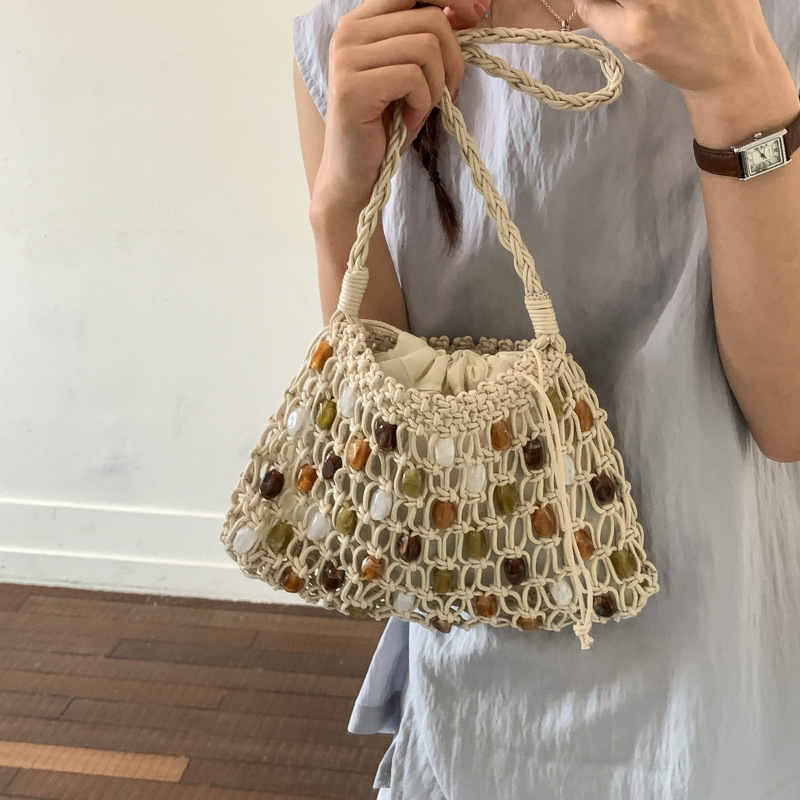 Hollow Beading Women Shoulder  - Crochet Market Bag のレビューと価格