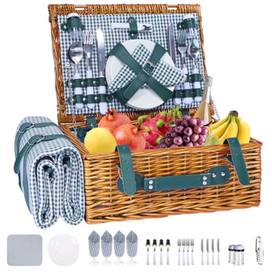 Picnic Basket Set for 4 with W - Basket Bag Wicker のレビューと価格