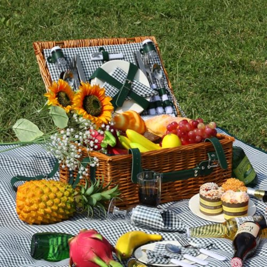 Picnic Basket Set for 4 with W - Basket Bag Wicker のレビューと価格