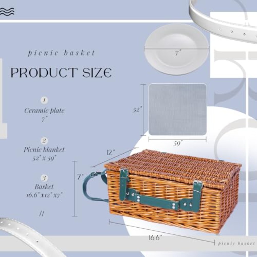 Picnic Basket Set for 4 with W - Basket Bag Wicker のレビューと価格