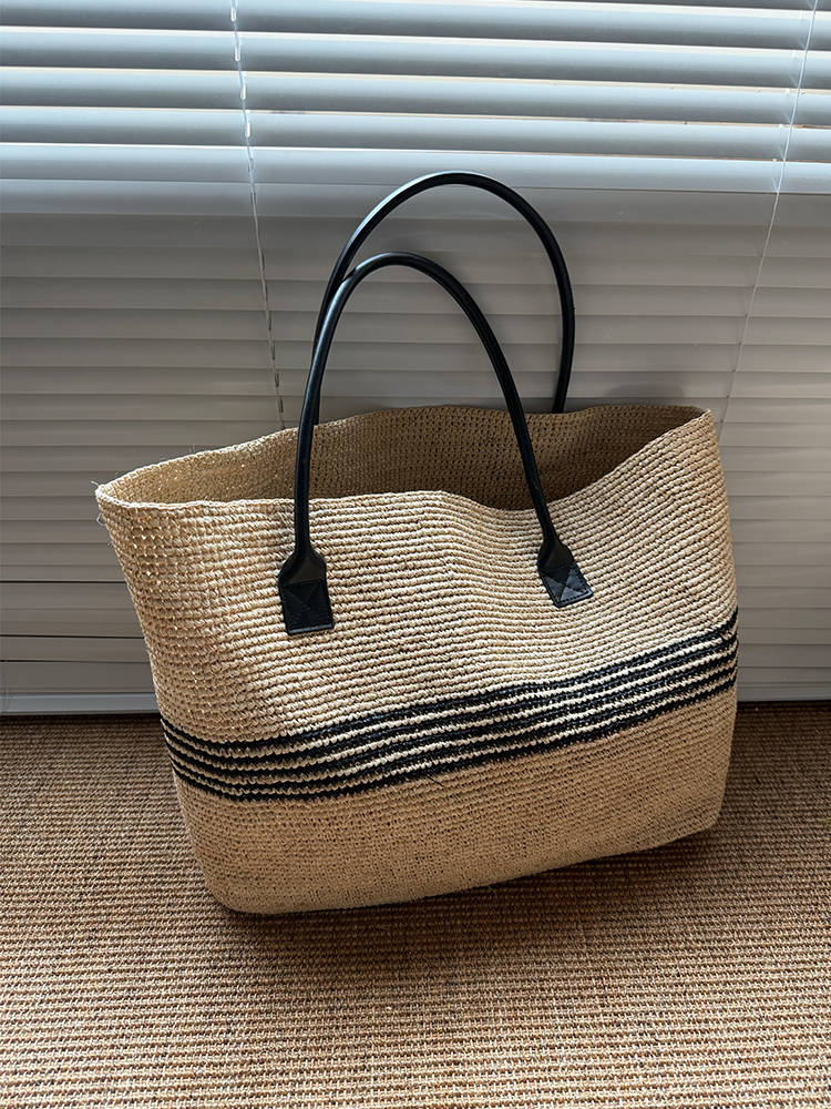 Stripes Lafite Straw Weave Tot - Basket Bag Wicker のレビューと価格