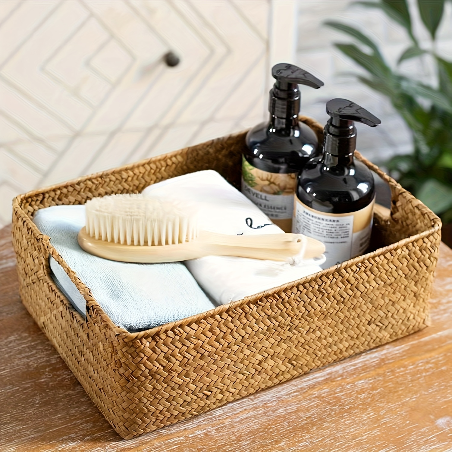 Handwoven Rattan Basket, Recta - Basket Bag Wicker のレビューと価格