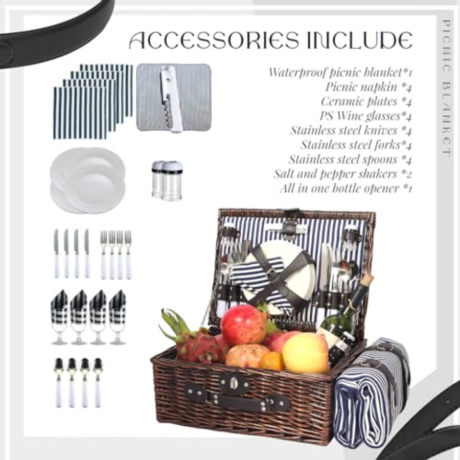 Picnic Basket Set for 4 with W - Basket Bag Wicker のレビューと価格