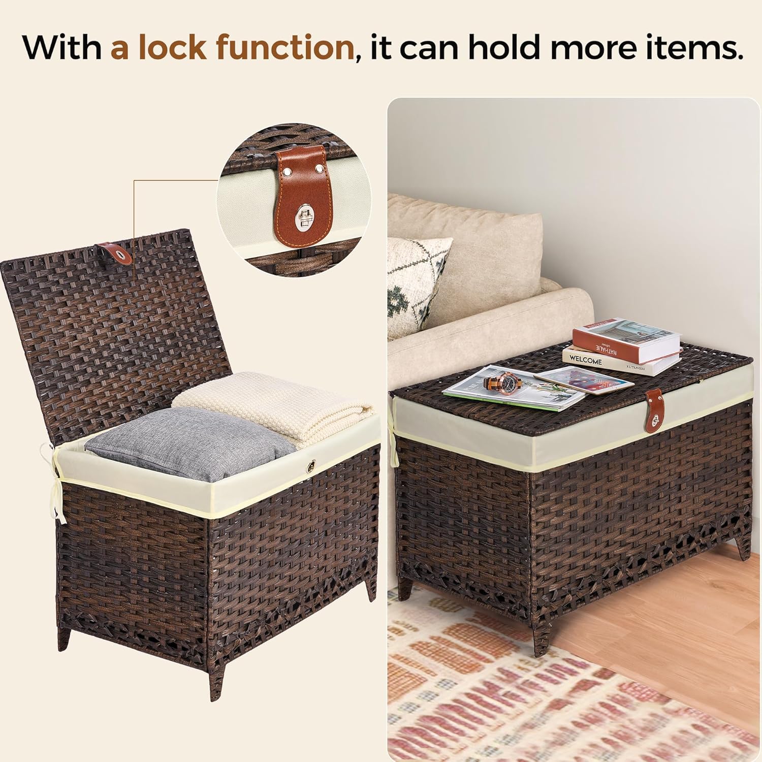 Storage Basket with Lid 200L,  - Basket Bag Wicker のレビューと価格